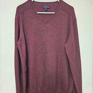 Marc Anthony XXL Mens Maroon V Neck Cotton Cashmere Knit Pullover Sweater